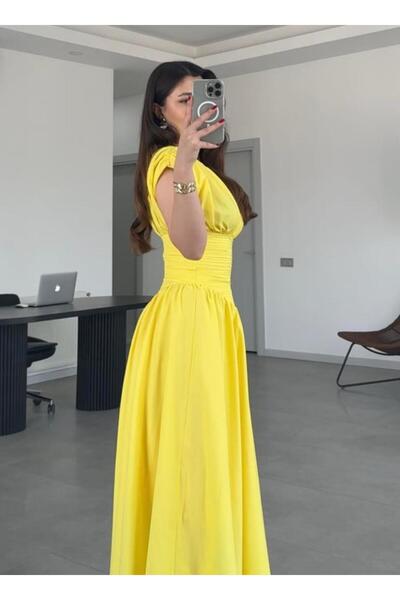 EMİRHANTOPKARA Drapeli Geniş Beli Büzgü Tasarım Kısa Kollu Bele Oturan Dar Kalıp Pinterest Şık Muadil Midi Elbise