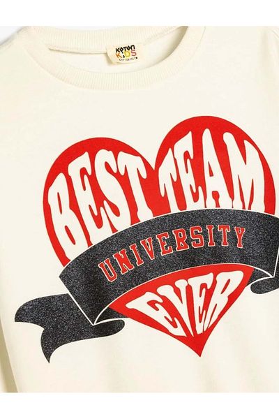 Koton Heart Patterned Cotton Raised Sweatshirt