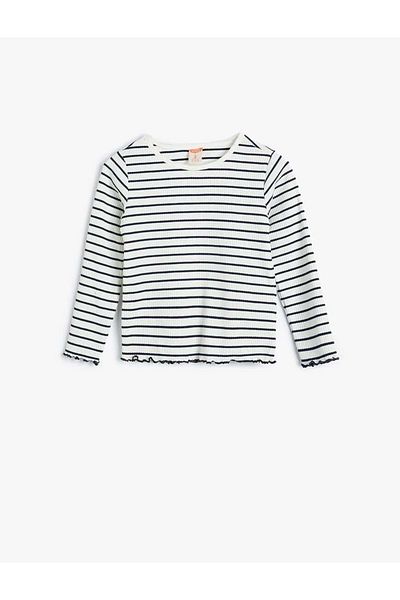Koton Baby Girl Long Sleeve T-Shirt Round Neck Ribbed 5Wmg10127Ak Navy Blue Striped