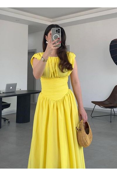 Modayakamoz New Season Women's Skirt Tip Laser Cut Floral Large Size Midi Length Crepe Dress