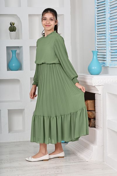 Asortix Girls' Long Length Pleated Cotton Chiffon Long Dress