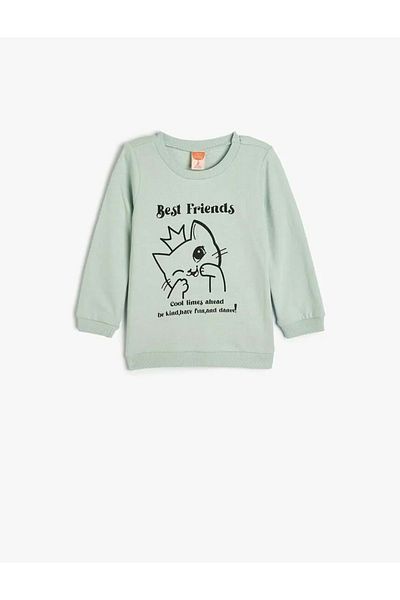 Koton Baby Girl Sweatshirt Long Sleeve Cat Printed 5Wmg10108Ak Blue