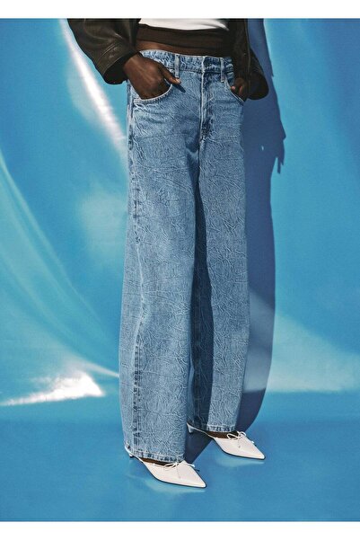 MANGO Woman Orta bel düz kesim jean