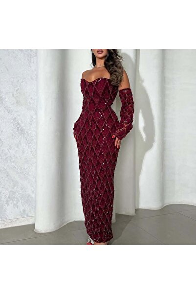 Diva style فستان بورغندي مميز بإطلالة راقية