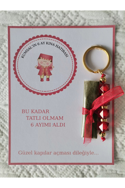 İ&DBABY 48 Adet Kişiye Özel 6 Ay Kına Hatırası Kırmızı Anahtarlık ve Paketlen...