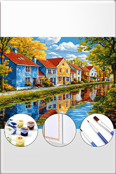 İZSA HOBİ Sayılarla Boyama Hobi Seti 40x50 Çerçeveli Numaralı Tuval Fırça Boy...