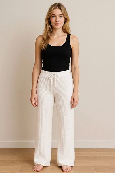 COjans Women's Elastic Waist Pol Leg Trousers