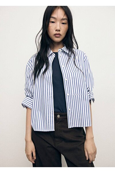 MANGO Woman Çizgili crop gömlek