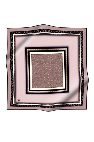 Vissona Μαύρο μεταξωτό χρυσό μοτίβο κρίκου - 100% Twill 90x90 Πούδρα Φουλάρι Σχήμα ραπτικής: Ράψιμο στο χέρι