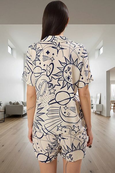 PayBuy Women's Bohemian Galaxy Patterned Viscose Pajama Set Comfortable Summer Shorts Set Premium Quality