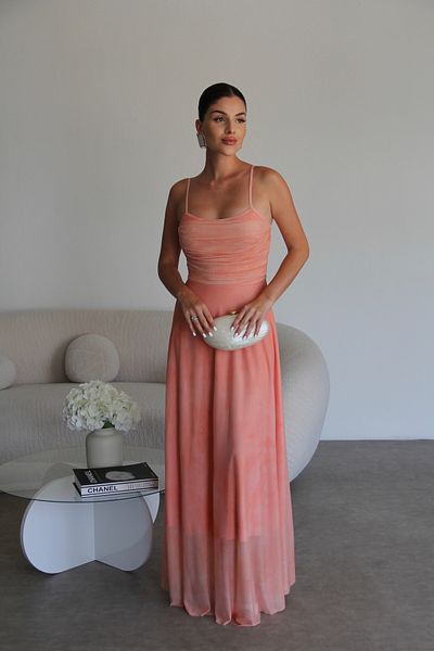 Julidress Orange Strapless Patterned Lined Premium Chiffon Tulle Dress with Straps