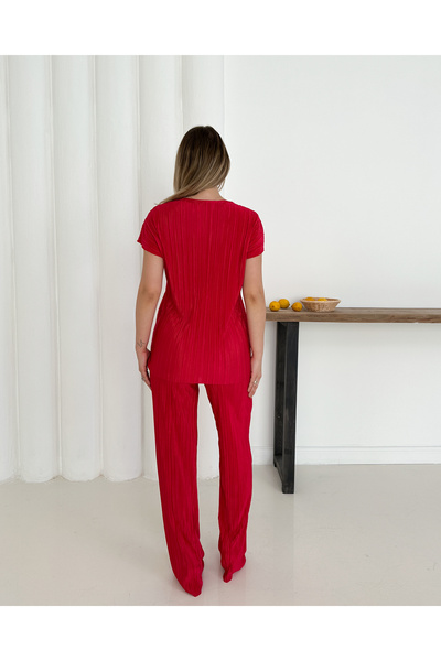 verabelle Women's Pleated Casual Blouse and Pocket Trousers Set