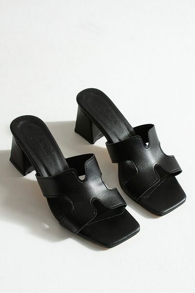 MUFUMA Black Women's Slippers Thick Heeled Shoes