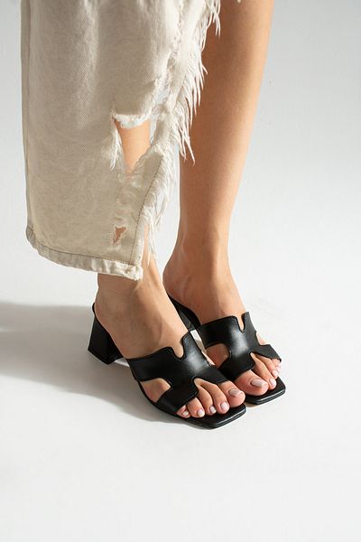 MUFUMA Black Women's Slippers Thick Heeled Shoes