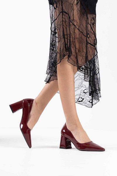 Zerenyus Valeria Premium Burgundy Patent Leather Women's Heeled Shoes