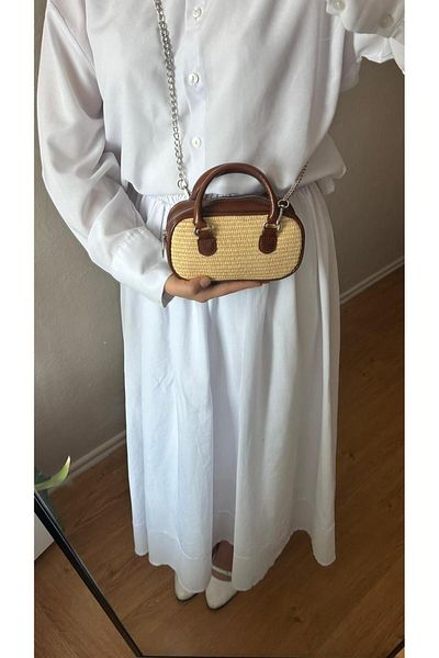 cosybag. Taba Wicker Chain Strap Faux Leather Mini Shoulder Bag