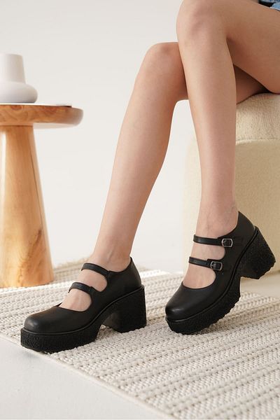 Zerenyus Jasmine Premium Γυναικεία Μαύρα Παπούτσια Loafer με διπλό κράνος με τακούνι καθημερινής πλατφόρμας