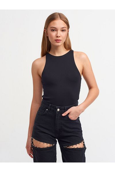 Dilvin Women's Black Halter Collar T-shirt