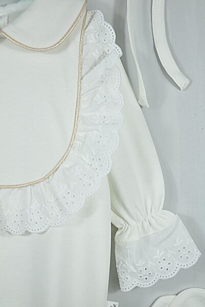 Minytrendy Baby Girl Newborn Jumpsuit Vintage Gold Lurex Scalloped Hospital Release Mevlüt Bonnet Suit Baby Forty