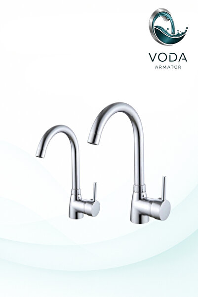 BDL ARMATÜR Krom Renk Baston Borulu Lavabo-Eviye 2'li Set