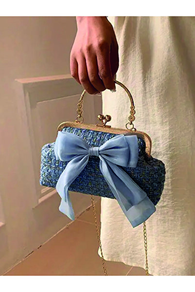 ÇANTA French Fashion Vintage Blue Ribbon Design Chain Strap Casual Women's Sh...