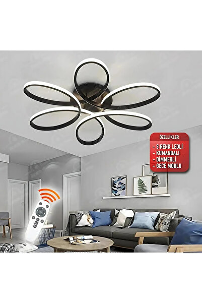 Ece Aydınlatma Luxor Siyah Kasa 3 Renkli Kumandalı,60cm,oturma Odası,yatak Odası,salon Için Led Avize