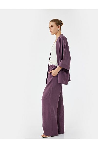 Koton Modal Fabric Regular Waist Pocket Straight Loose Wide Leg Trousers