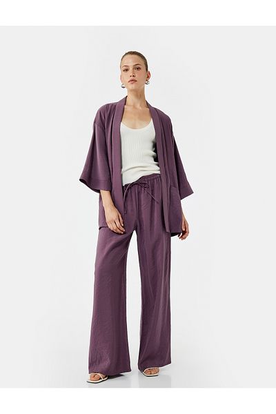 Koton Modal Fabric Regular Waist Pocket Straight Loose Wide Leg Trousers