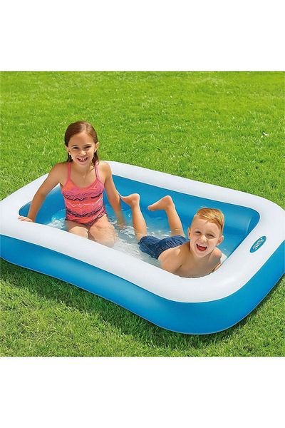 Intex Inflatable Blue Rectangular Pool For Kids – Soft Base, Ideal For Indoor & Outdoor Fun, 166x100x28cm