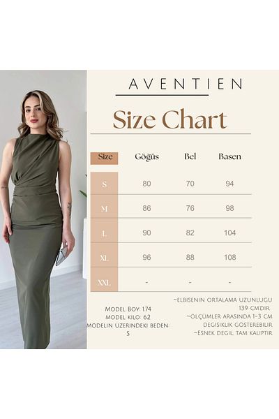 Aventien Rochie maxi kaki cu drapaj cu mâneci zero