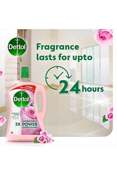 Dettol Power Floor Cleaner Rose Scent 3 Litres Kills 99.9% Germs, Deep Cleaning