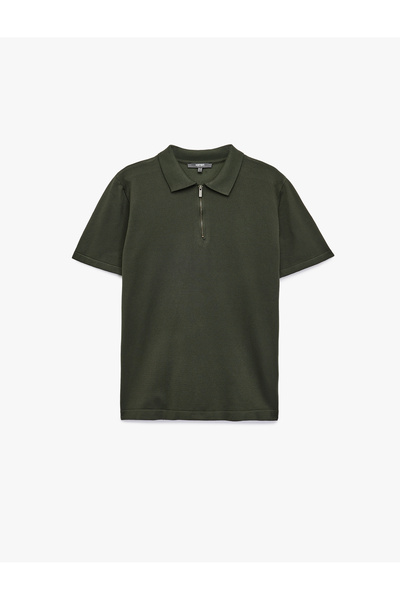 Koton Viscose Regular Fit Polo Neck Half Zipper Short Sleeve Knitwear T-Shirt