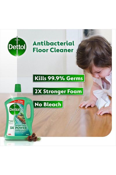 Dettol Power Floor Cleaner Pine Scent Value Pack 2 X 1.8 Litres Kills 99.9% Germs, Deep Cleaning