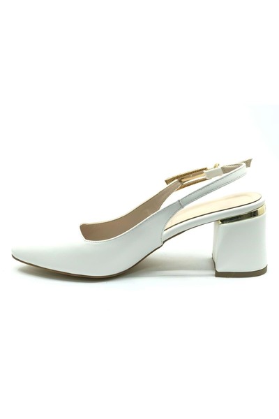 KOCAMANLAR Mehtap Buckle Detailed Heeled Open Back Classic Women's Heeled Shoes White