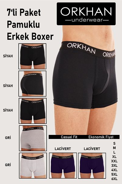 ORKHAN Men's Boxers, Trunk Boxers, Men's Cotton, Casual Boxers, Soft, Fabric, Boxers 7-Piece