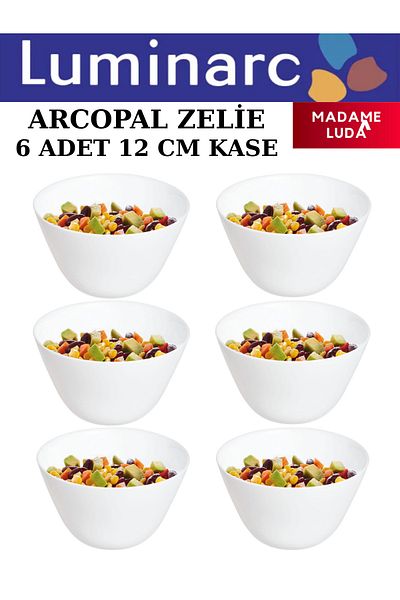 Luminarc Arcopal Zelie-12 Cm-White-6 Pieces (Soup-Salad-Milk Sweet-Ice Cream) Bowl.Set.Madame Luda.