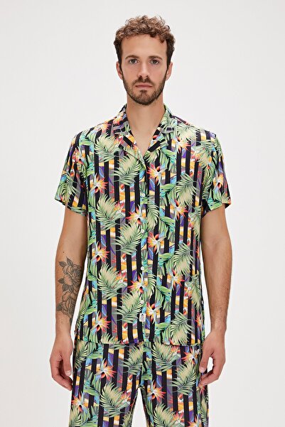 Bad Bear Bloom Siyah Baskılı Erkek Gömlek