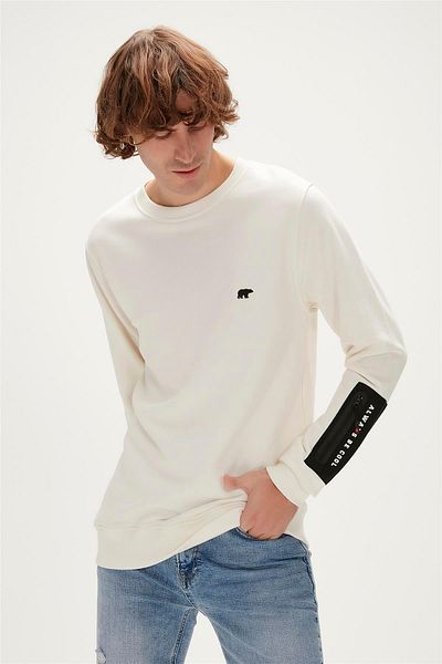 Bad Bear Be Cool Crewneck Marshmallow White Printed Men's Sweatshirt