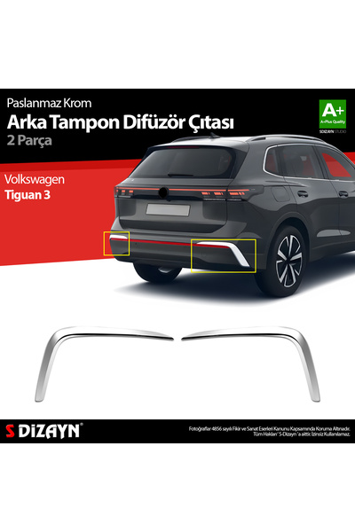 S Dizayn S-Dizayn VW Tiguan Krom Arka Tampon Difüzör Çıtası OEM Still 2 Prç. ...