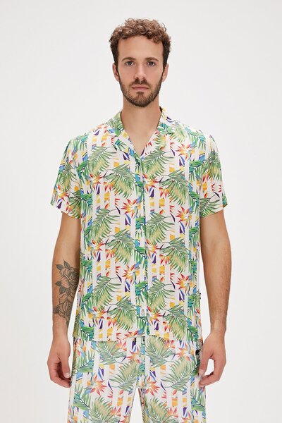 Bad Bear Bloom White Printed Men's Shirt