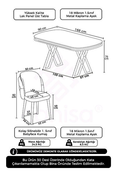 Canisa Zae Serisi 90x168 Lak Panel Beyaz Mermer Desen Krom Ayak Masa Takımı 4 Krem Sandalye