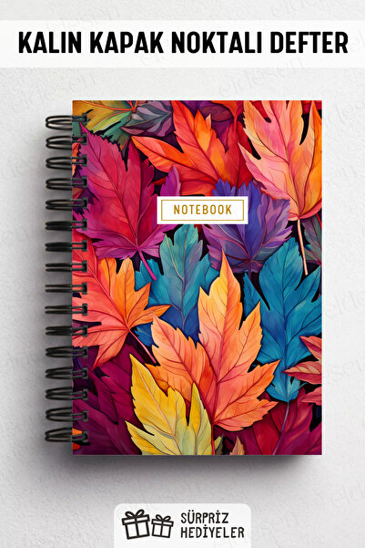 Eldesen Tasarım A5 Spiral Thick Cover Dotted Notepad, 80 Sheets 160 Pages, Colored Sheets