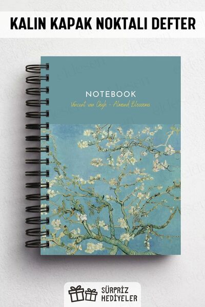 Eldesen Tasarım Van Gogh Thick Cover Dotted Notebook, A5 Size 80 Sheets 160 Pages, Dotted Notebook