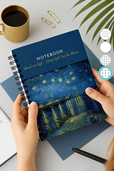 Eldesen Tasarım Van Gogh Thick Cover Dotted Notebook, A5 Size 80 Sheets 160 Pages, Dotted Notebook