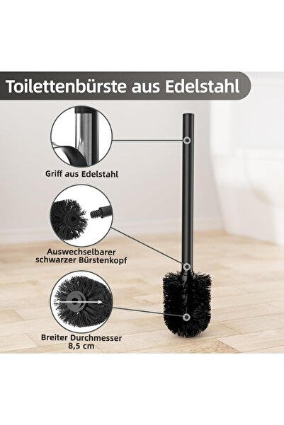 Milena Life Κομψή και ανθεκτική μεταλλική λαβή Μαύρη βούρτσα τουαλέτας – Βούρτσα καθαρισμού υγιεινής WC (34X7 CM | 1 ΤΕΜ)