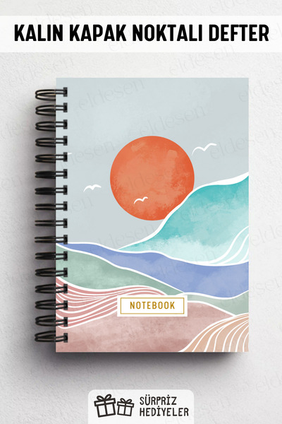 Eldesen Tasarım A5 Spiral Thick Cover Dotted Notepad, 80 Sheets 160 Pages, Blue Boholo