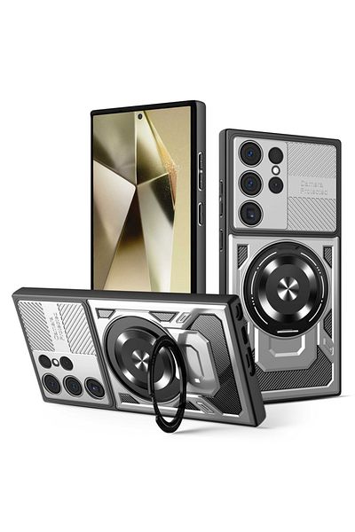 SKYDDAR INNOVATION Case for Samsung Galaxy S24 Ultra, RuggedCam, Shockproof magnetic ring, sticker set, Gray