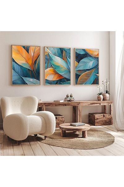 Dekorsiahome Комплект за рисуване с дървена рамка OrangeBlueLeaf