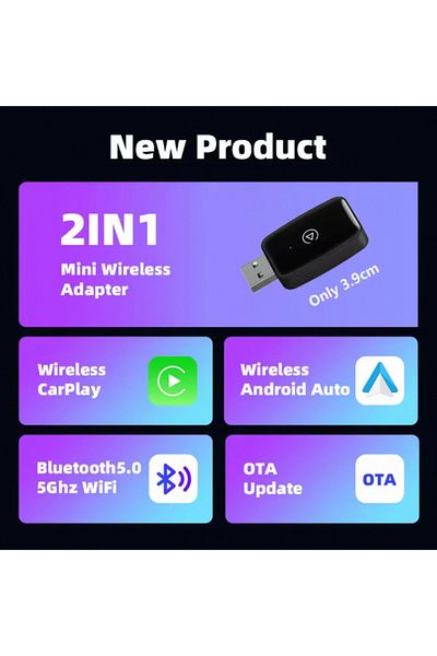 Choice محول Carplay وAuto السلكي إلى Carplay اللاسلكي وAndroid Auto Ai Box 2 في 1 Mini Plug And Play