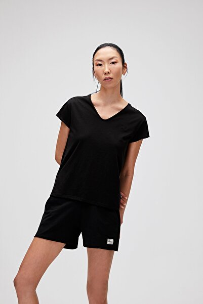 Bad Bear Violet V-neck T-shirt Black Basic Women's T-Shirt